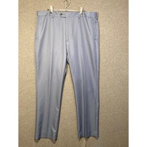 Roundtree & Yorke Travel Smart Mens Dress Pants 40x32 Blue Gray Flat Front